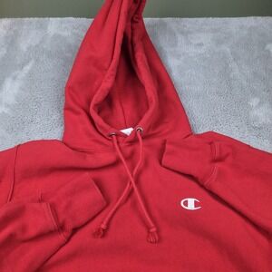 Champion Reverse Weave Hoodie Mens S Red Blank Hooded Fleece Lined Jacket VTG‎